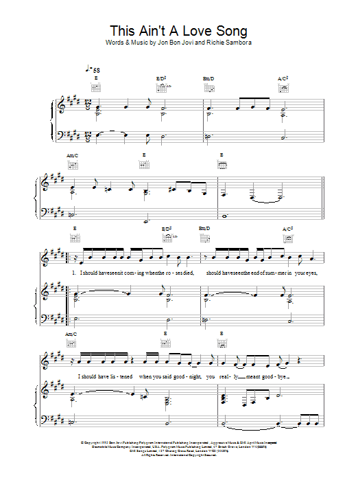Download Bon Jovi This Ain't A Love Song Sheet Music and learn how to play Lyrics & Chords PDF digital score in minutes