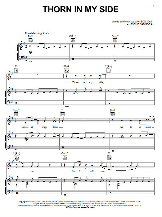 Download Bon Jovi Thorn In My Side Sheet Music and learn how to play Piano, Vocal & Guitar (Right-Hand Melody) PDF digital score in minutes