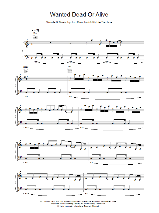 Download Bon Jovi Wanted Dead Or Alive Sheet Music and learn how to play Easy Guitar Tab PDF digital score in minutes