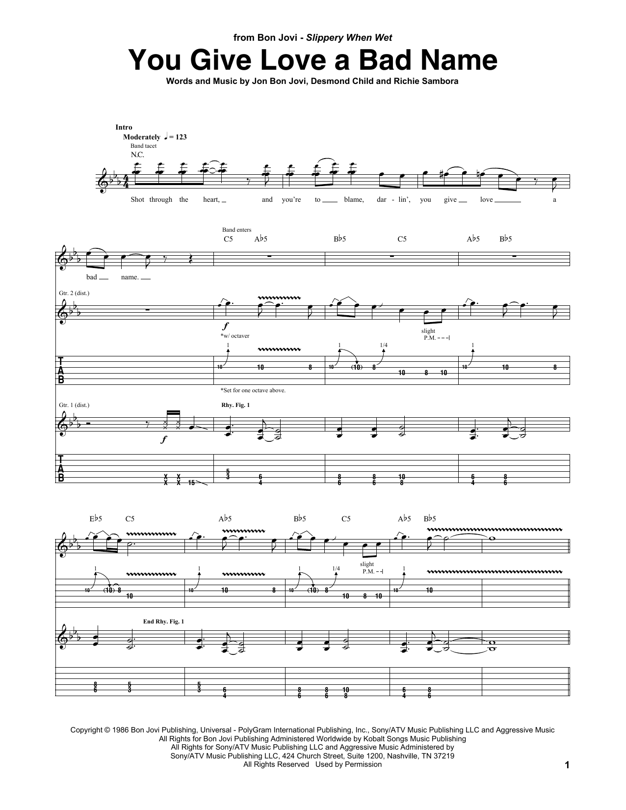 Download Bon Jovi You Give Love A Bad Name Sheet Music and learn how to play Lyrics & Chords PDF digital score in minutes