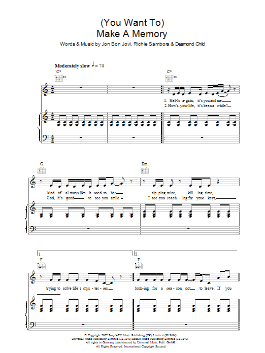 Download Bon Jovi (You Want To) Make A Memory Sheet Music and learn how to play Guitar Tab PDF digital score in minutes
