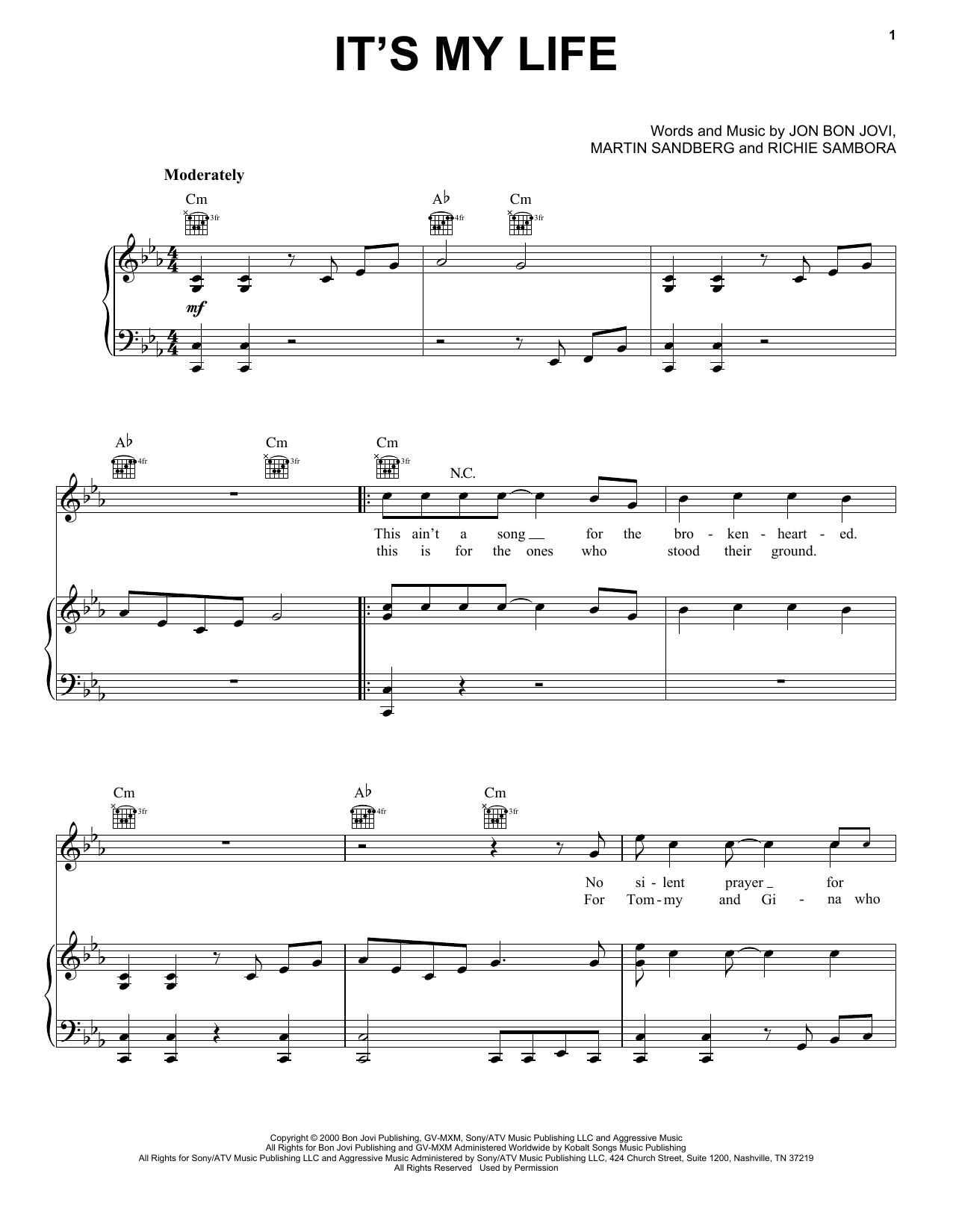 Bon Jovi It S My Life Sheet Music Notes Chords Piano Vocal Guitar Right Hand Melody Download Film And Tv Pdf