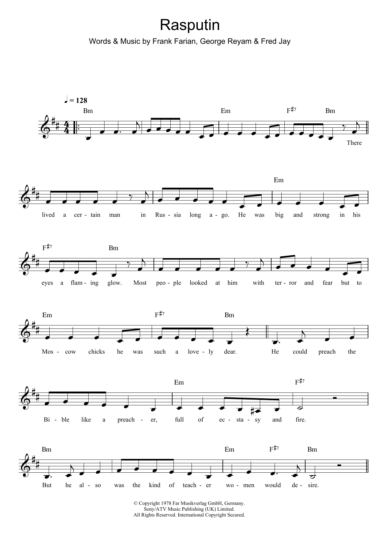 Download Boney M Rasputin Sheet Music and learn how to play Keyboard PDF digital score in minutes
