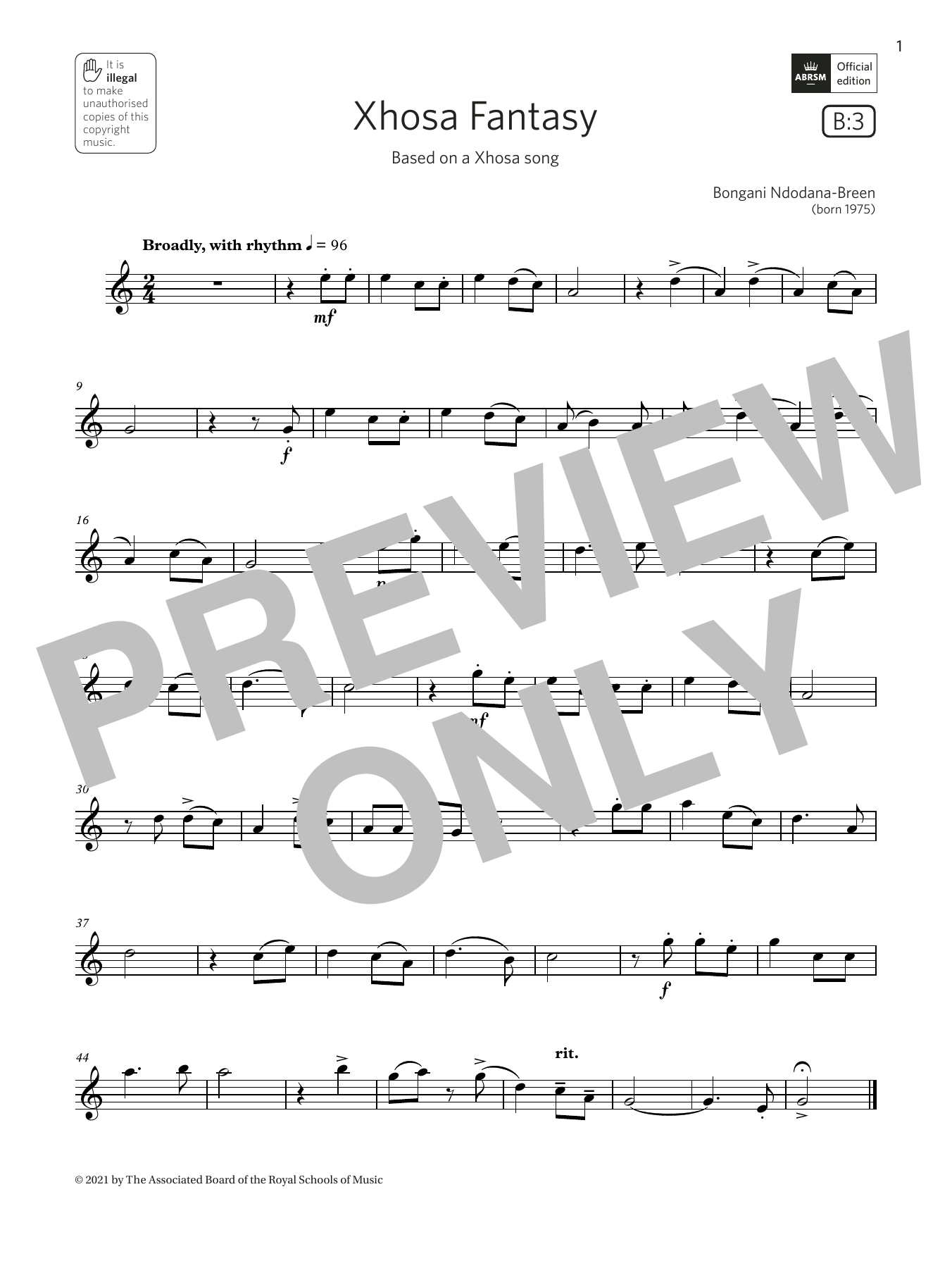 Download Bongani Ndodana-Breen Xhosa Fantasy (Grade 2 List B3 from the ABRSM Saxophone syllabus from 2022) Sheet Music and learn how to play Alto Sax Solo PDF digital score in minutes