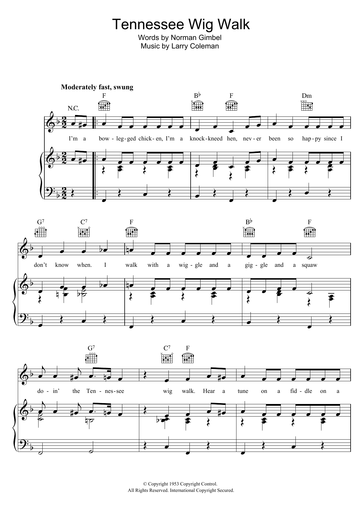 Download Bonnie Lou Tennessee Wig Walk Sheet Music and learn how to play Piano, Vocal & Guitar (Right-Hand Melody) PDF digital score in minutes