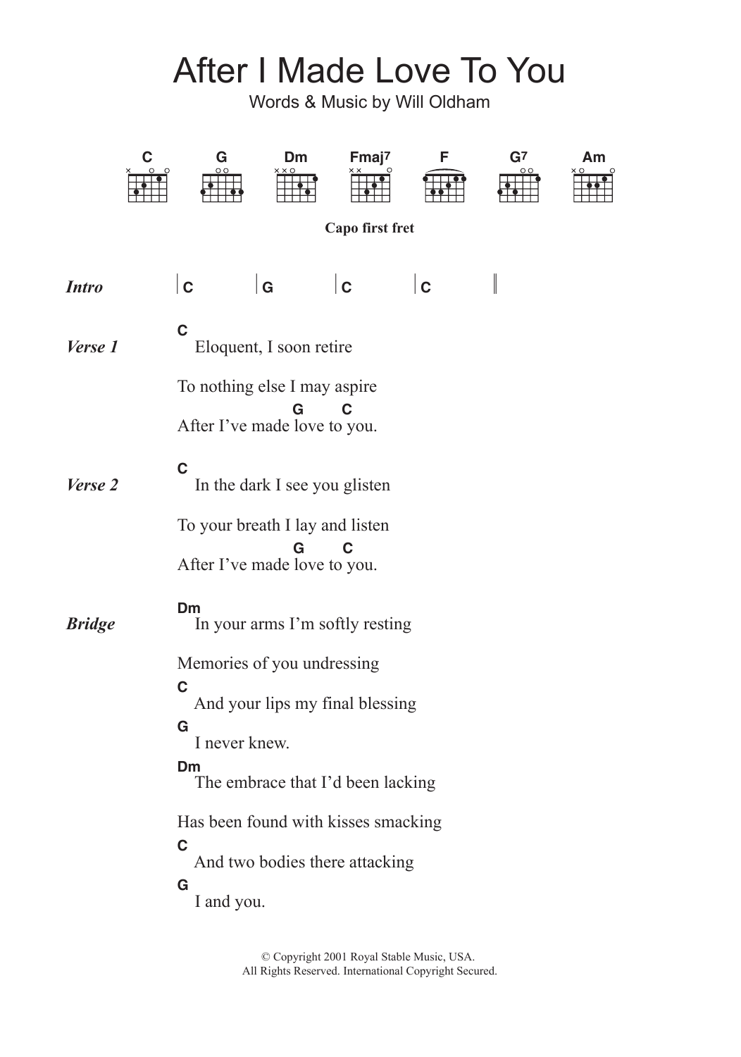 Download Bonnie ‘Prince’ Billy After I Made Love To You Sheet Music and learn how to play Lyrics & Chords PDF digital score in minutes