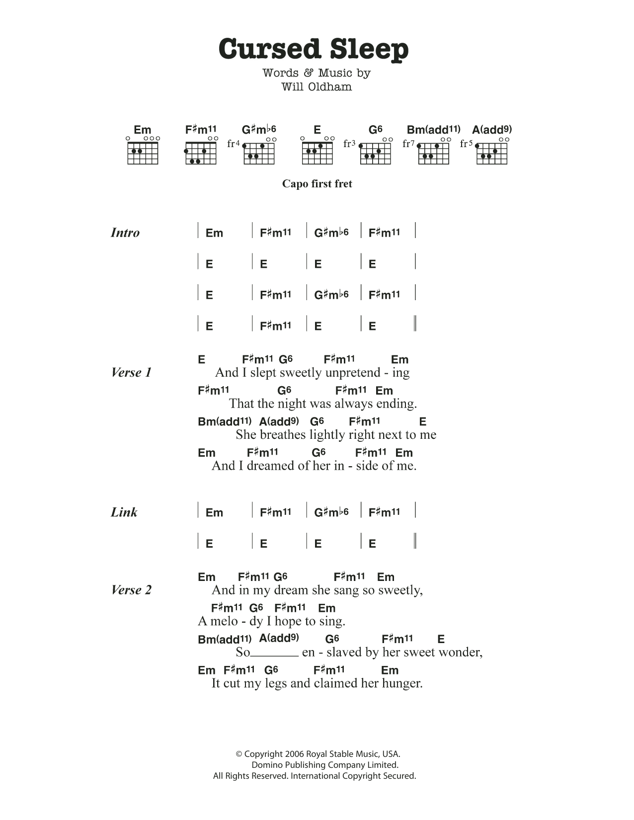 Download Bonnie ‘Prince’ Billy Cursed Sleep Sheet Music and learn how to play Lyrics & Chords PDF digital score in minutes