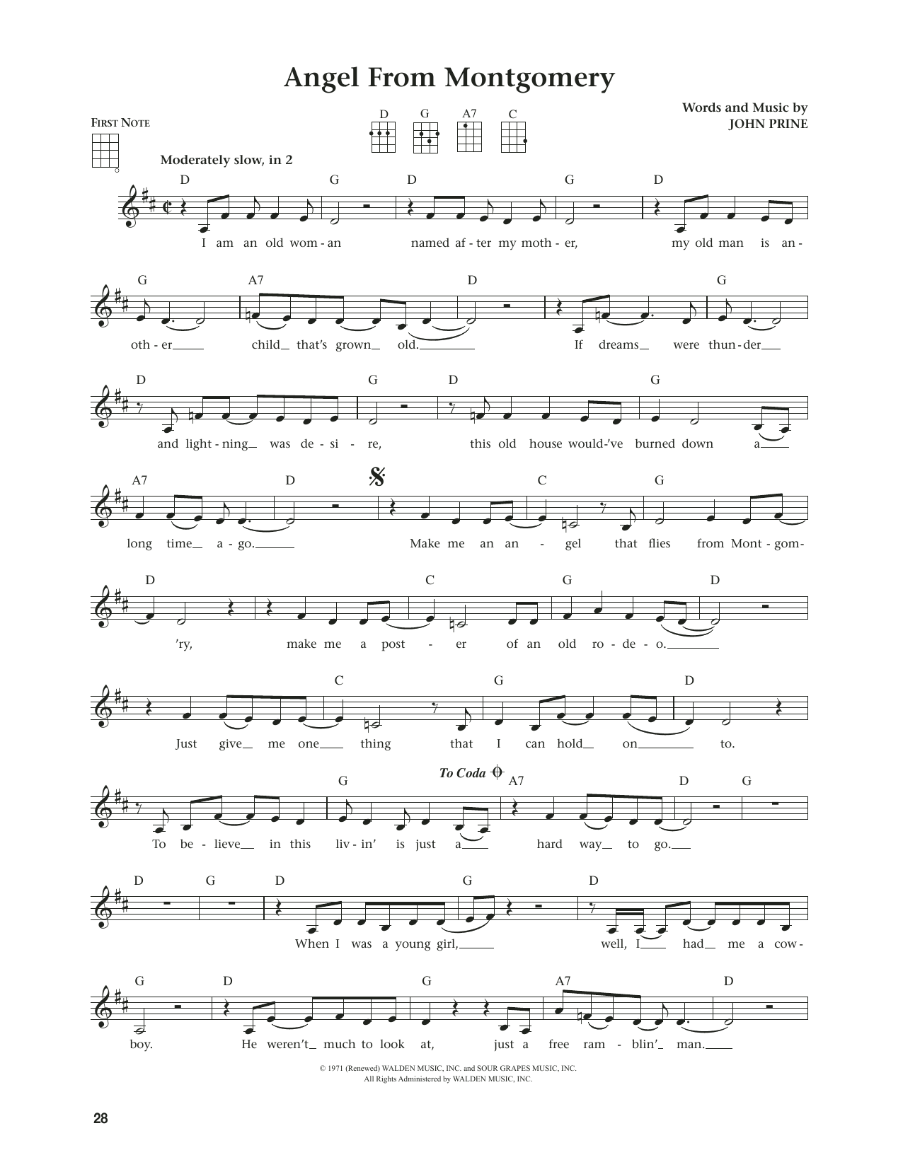 Download Bonnie Raitt Angel From Montgomery (from The Daily Ukulele) (arr. Jim Beloff) Sheet Music and learn how to play Ukulele PDF digital score in minutes