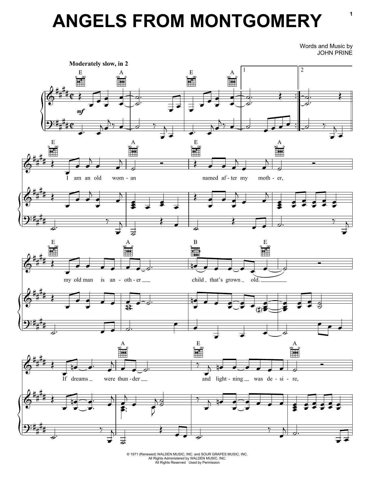 Download Bonnie Raitt Angels From Montgomery Sheet Music and learn how to play Piano, Vocal & Guitar (Right-Hand Melody) PDF digital score in minutes