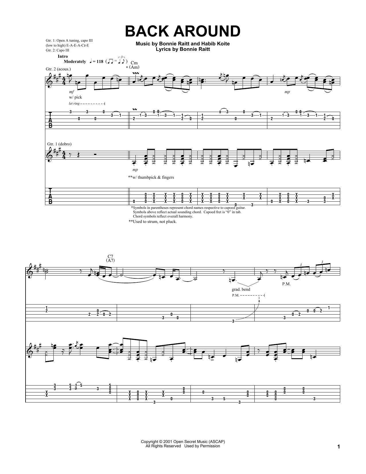 Download Bonnie Raitt Back Around Sheet Music and learn how to play Guitar Tab PDF digital score in minutes