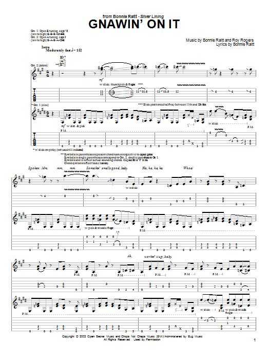 Download Bonnie Raitt Gnawin' On It Sheet Music and learn how to play Guitar Tab PDF digital score in minutes