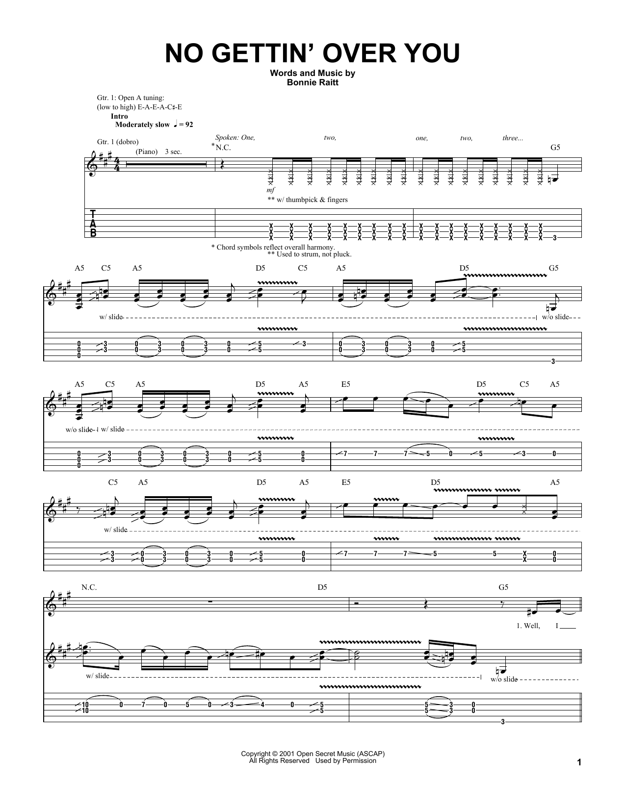 Download Bonnie Raitt No Gettin' Over You Sheet Music and learn how to play Guitar Tab PDF digital score in minutes