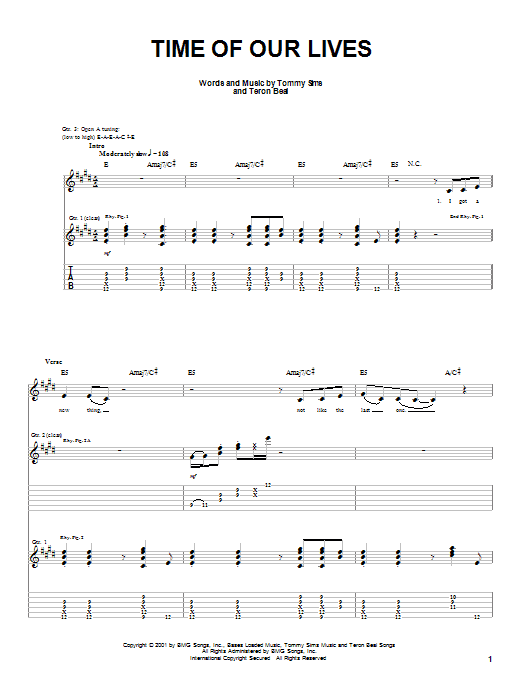 Download Teron Beal Time Of Our Lives Sheet Music and learn how to play Guitar Tab PDF digital score in minutes
