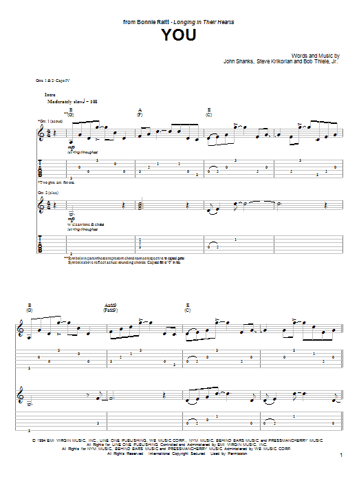 Download Bonnie Raitt You Sheet Music and learn how to play Guitar Tab PDF digital score in minutes