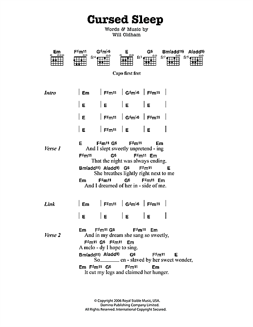 Download Bonnie ‘Prince’ Billy Cursed Sleep Sheet Music and learn how to play Lyrics & Chords PDF digital score in minutes