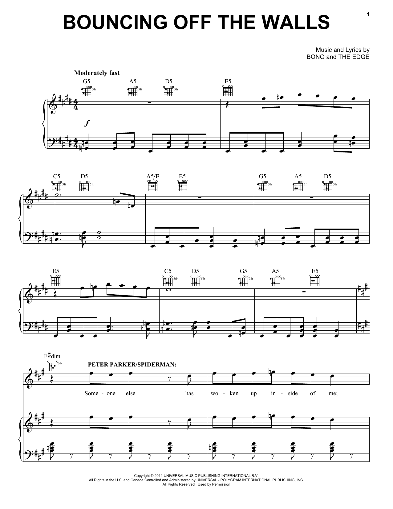 Download Bono & The Edge Bouncing Off The Walls Sheet Music and learn how to play Piano & Vocal PDF digital score in minutes