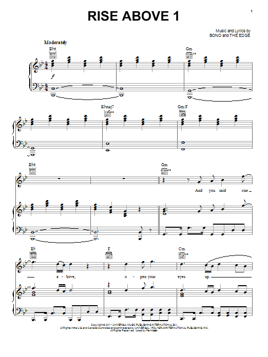 Download Reeve Carney Rise Above 1 (feat. Bono & The Edge) Sheet Music and learn how to play Piano, Vocal & Guitar (Right-Hand Melody) PDF digital score in minutes