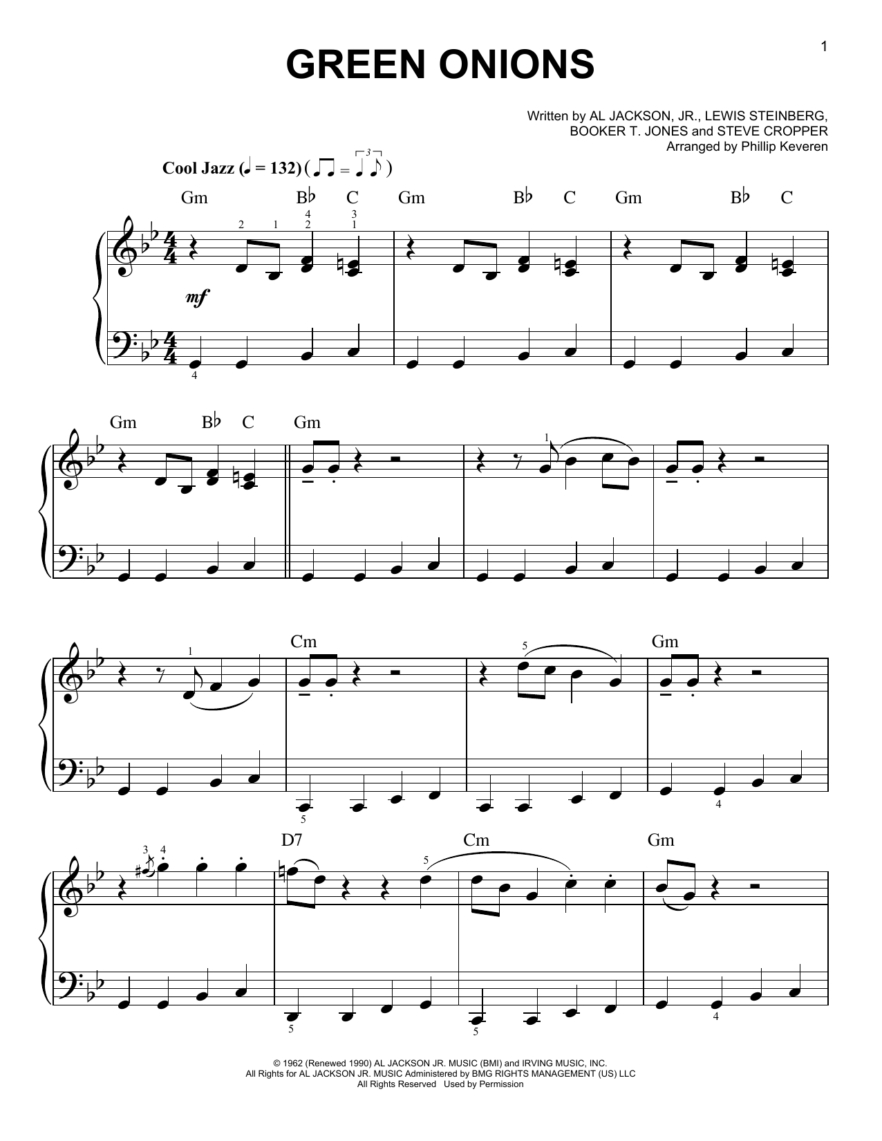 Download Booker T. & The MG's Green Onions Sheet Music and learn how to play Easy Piano PDF digital score in minutes