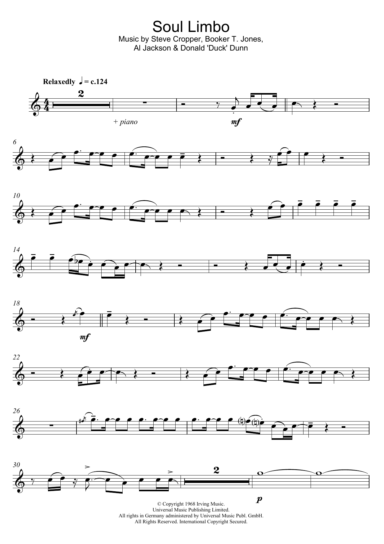 Download Booker T and The MGs Soul Limbo Sheet Music and learn how to play Clarinet PDF digital score in minutes