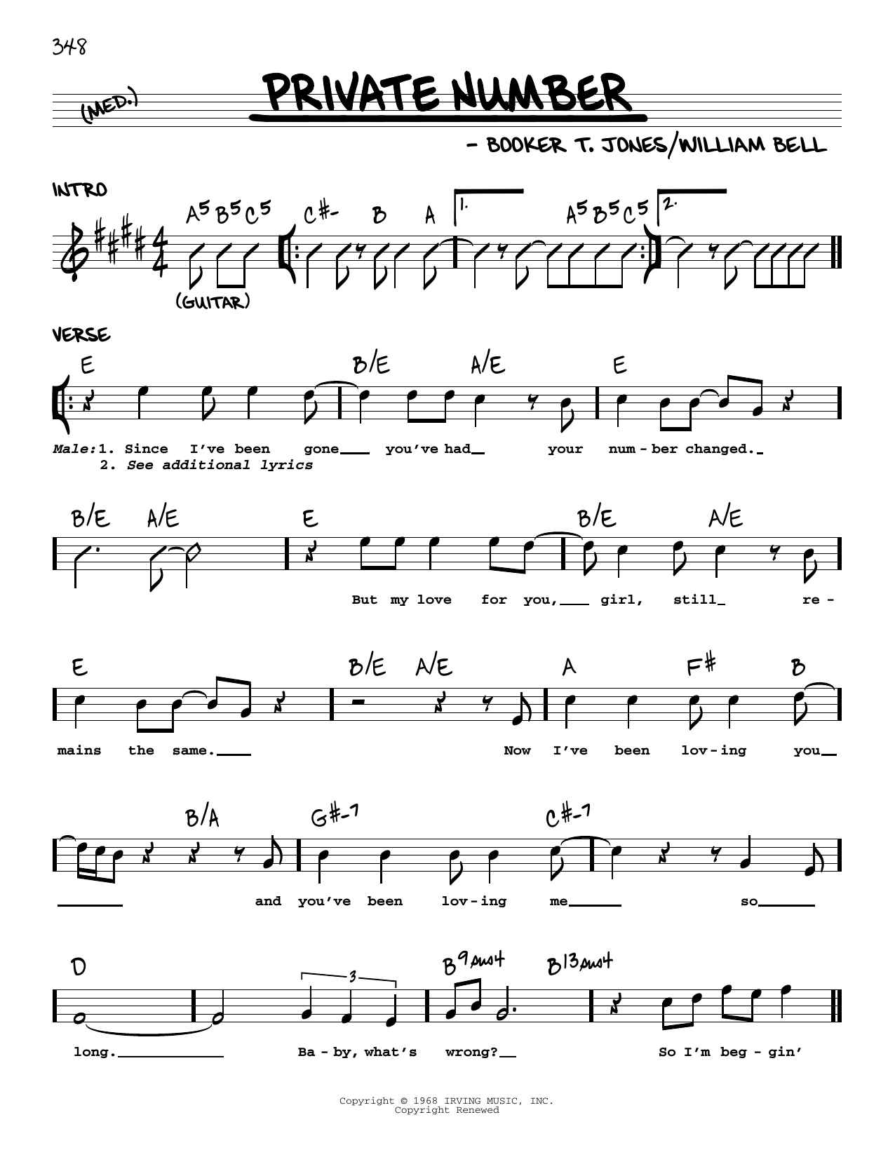 Download Booker T. Jones Private Number Sheet Music and learn how to play Real Book – Melody & Chords PDF digital score in minutes