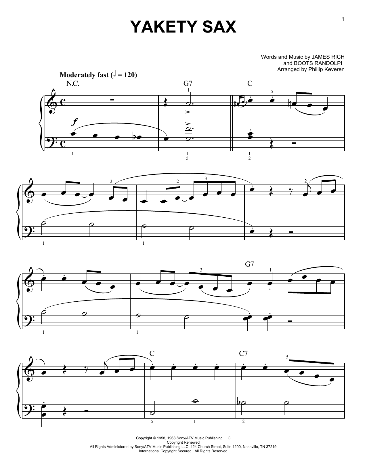 Download Boots Randolph Yakety Sax Sheet Music and learn how to play Easy Piano PDF digital score in minutes