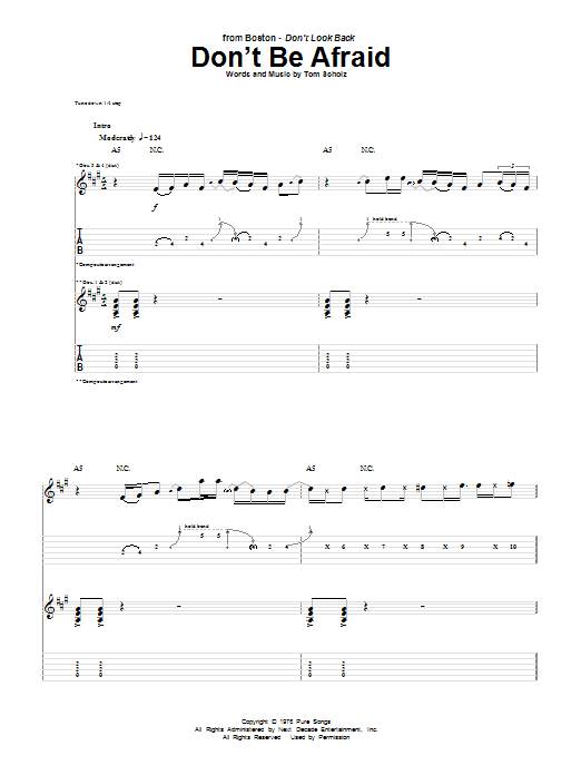 Download Boston Don't Be Afraid Sheet Music and learn how to play Guitar Tab PDF digital score in minutes