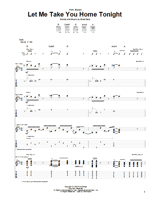 Download Boston Let Me Take You Home Tonight Sheet Music and learn how to play Bass Guitar Tab PDF digital score in minutes
