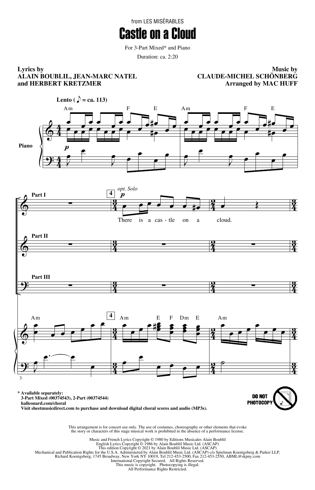 Download Boublil & Schonberg Castle On A Cloud (from Les Miserables) (arr. Mac Huff) Sheet Music and learn how to play 3-Part Mixed Choir PDF digital score in minutes