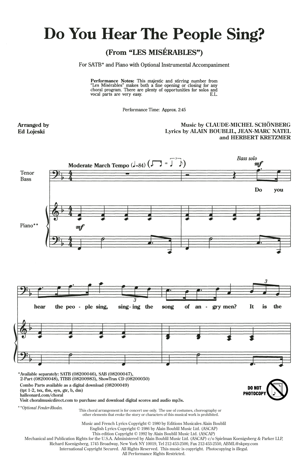 Download Boublil & Schonberg Do You Hear The People Sing? (from Les Miserables) (arr. Ed Lojeski) Sheet Music and learn how to play SATB Choir PDF digital score in minutes