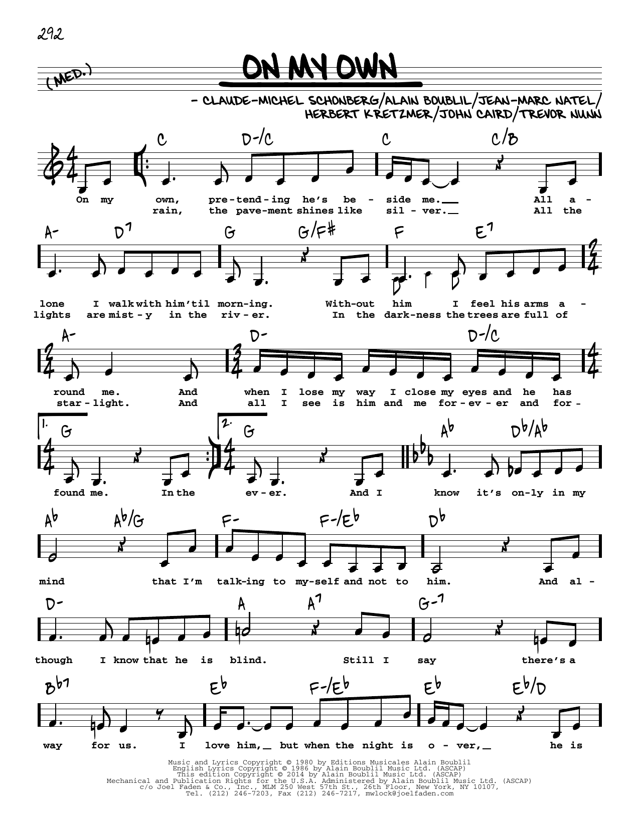 Download Boublil & Schonberg On My Own (from Les Miserables) (Low Voice) Sheet Music and learn how to play Real Book – Melody, Lyrics & Chords PDF digital score in minutes