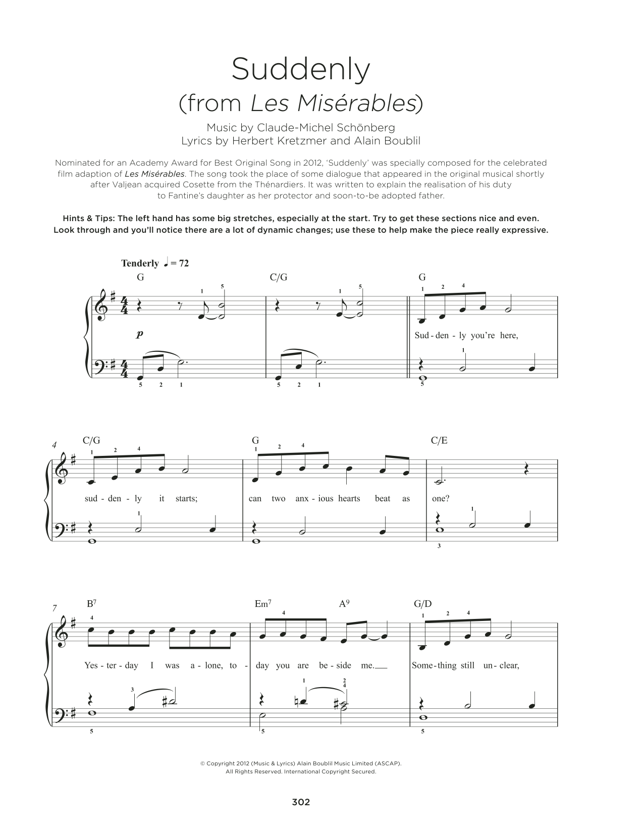 Download Boublil & Schonberg Suddenly (from Les Miserables) Sheet Music and learn how to play Really Easy Piano PDF digital score in minutes