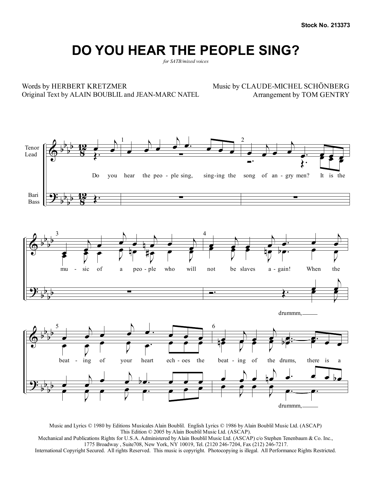 Download Boublil and Schonberg Do You Hear The People Sing? (from Les Miserables) (arr. Tom Gentry) Sheet Music and learn how to play SATB Choir PDF digital score in minutes