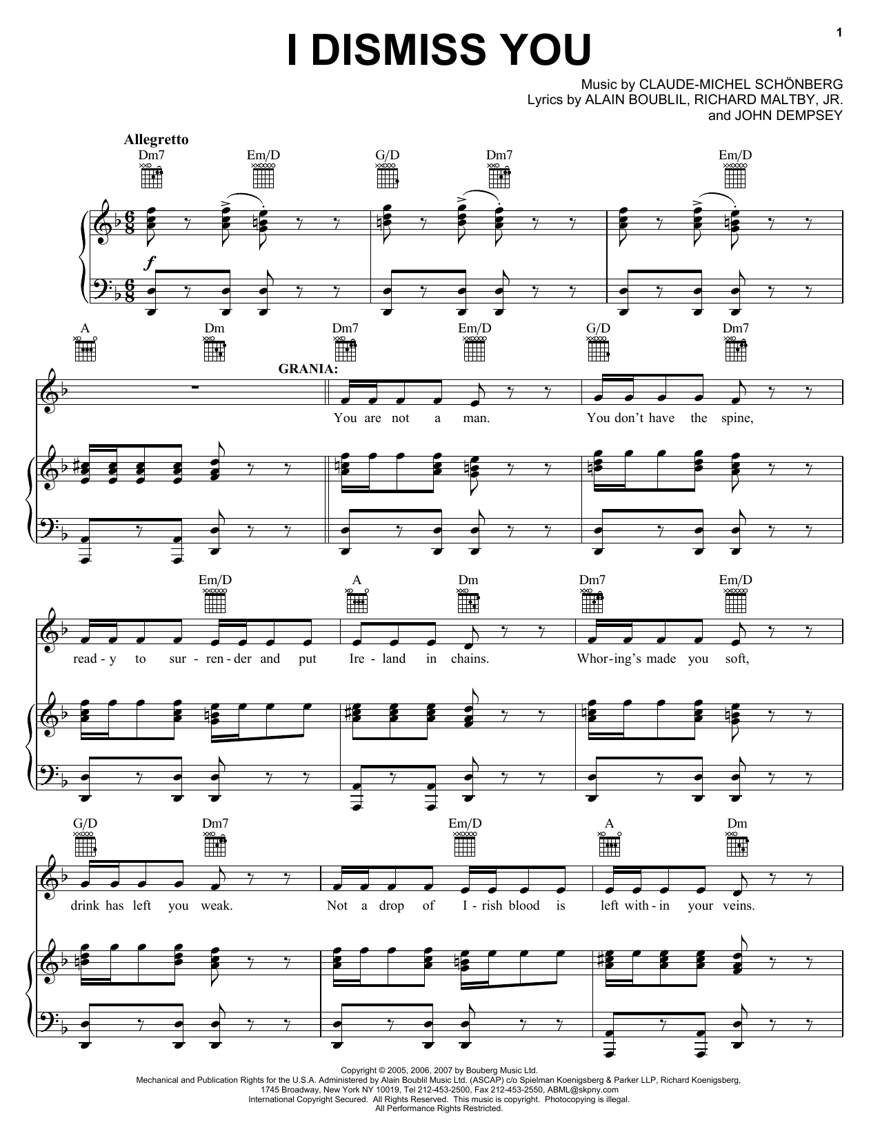 Download Boublil and Schonberg I Dismiss You Sheet Music and learn how to play Piano, Vocal & Guitar (Right-Hand Melody) PDF digital score in minutes