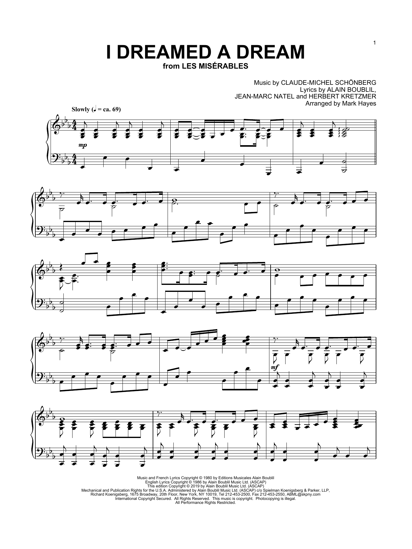 Download Boublil and Schonberg I Dreamed A Dream (from Les Miserables) (arr. Mark Hayes) Sheet Music and learn how to play Piano Solo PDF digital score in minutes