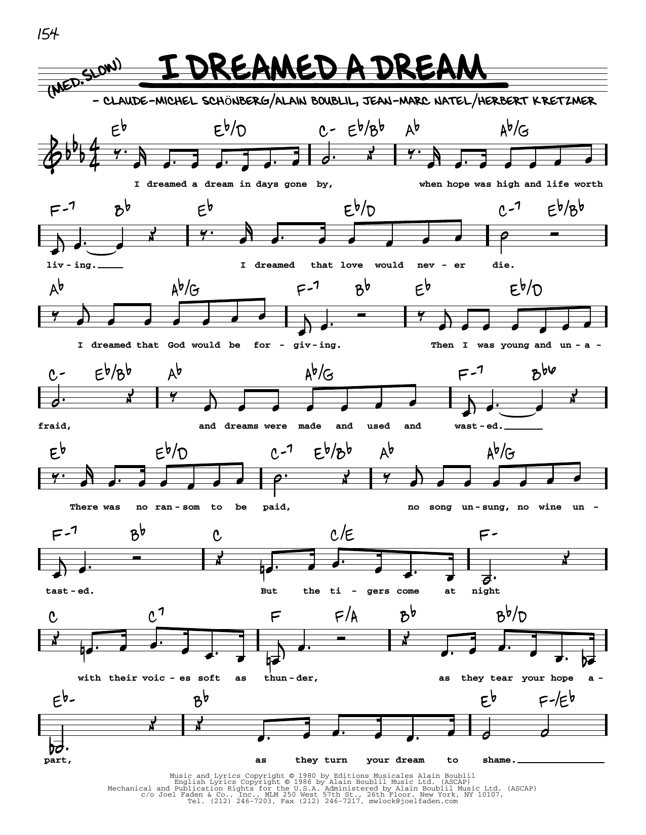 Download Boublil and Schonberg I Dreamed A Dream (Low Voice) (from Les Miserables) Sheet Music and learn how to play Real Book – Melody, Lyrics & Chords PDF digital score in minutes