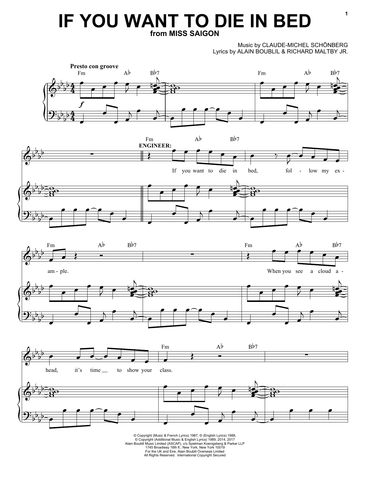 Download Boublil and Schonberg If You Want To Die In Bed Sheet Music and learn how to play Piano, Vocal & Guitar (Right-Hand Melody) PDF digital score in minutes