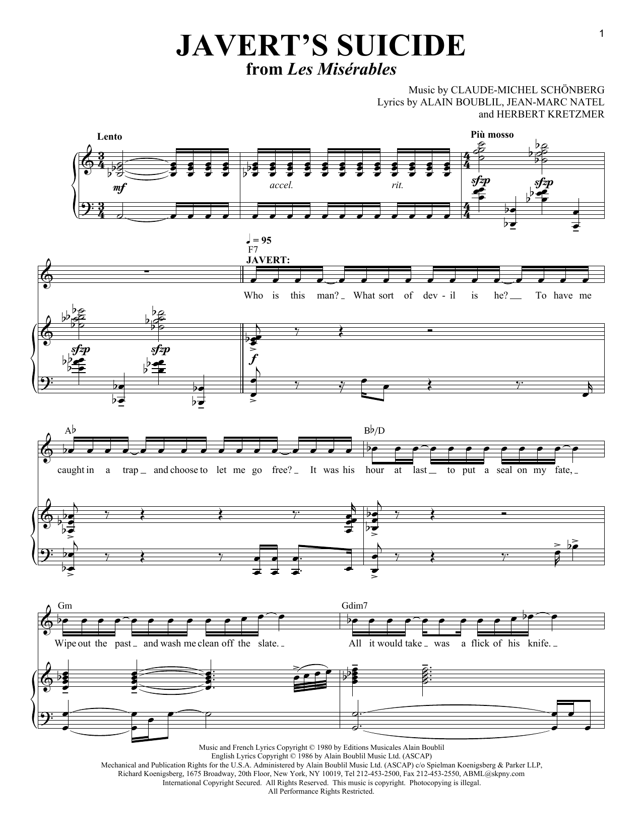 Download Boublil and Schonberg Javert's Suicide Sheet Music and learn how to play Piano, Vocal & Guitar (Right-Hand Melody) PDF digital score in minutes