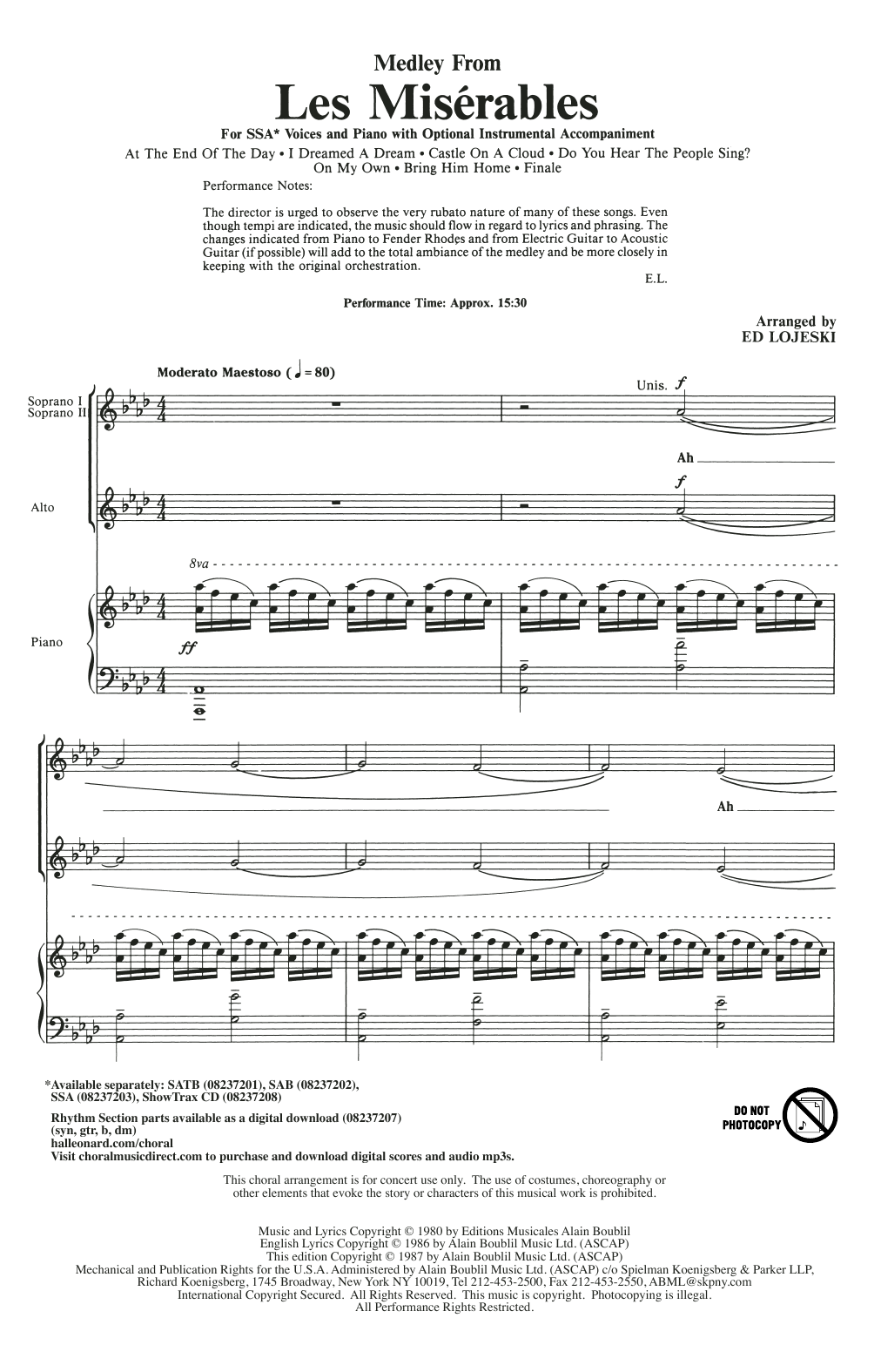 Download Ed Lojeski Les Miserables (Choral Medley) Sheet Music and learn how to play SSA PDF digital score in minutes