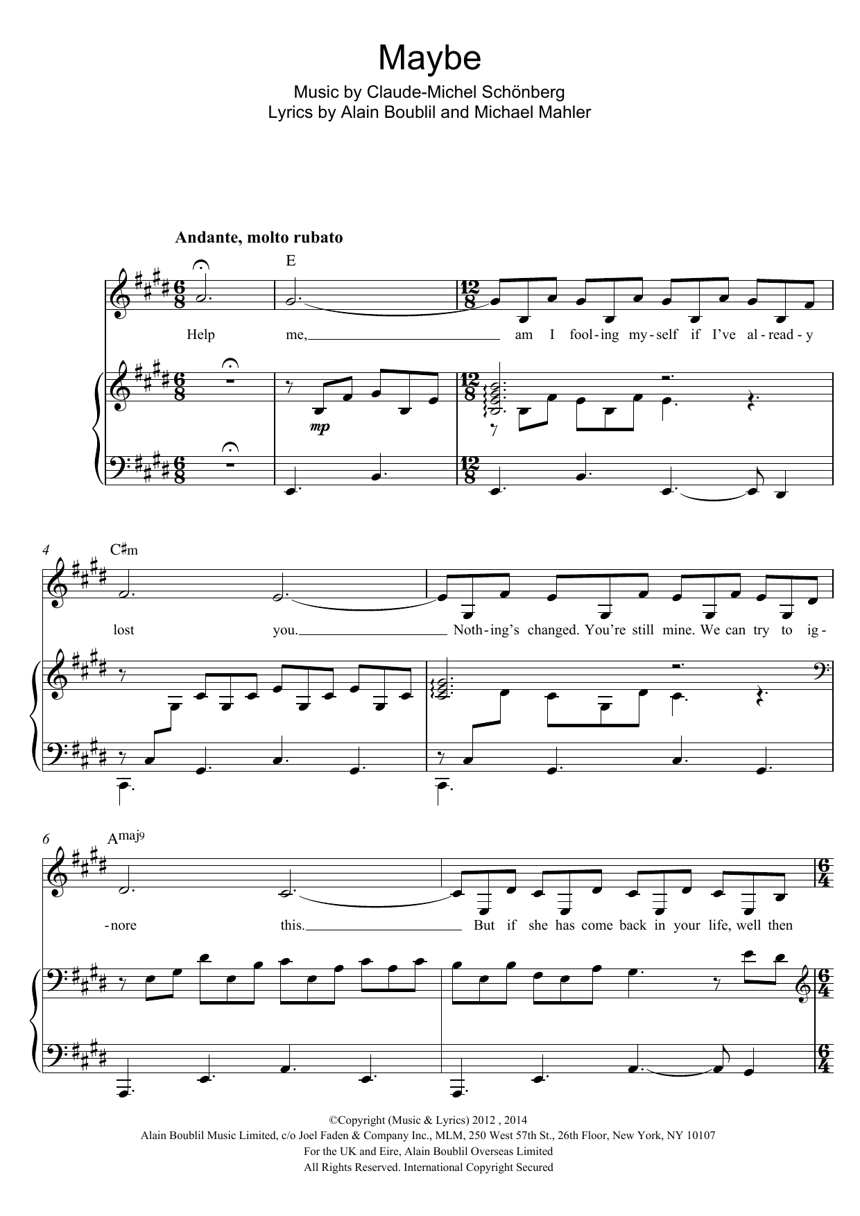 Download Boublil and Schonberg Maybe (from Miss Saigon) Sheet Music and learn how to play Piano & Vocal PDF digital score in minutes