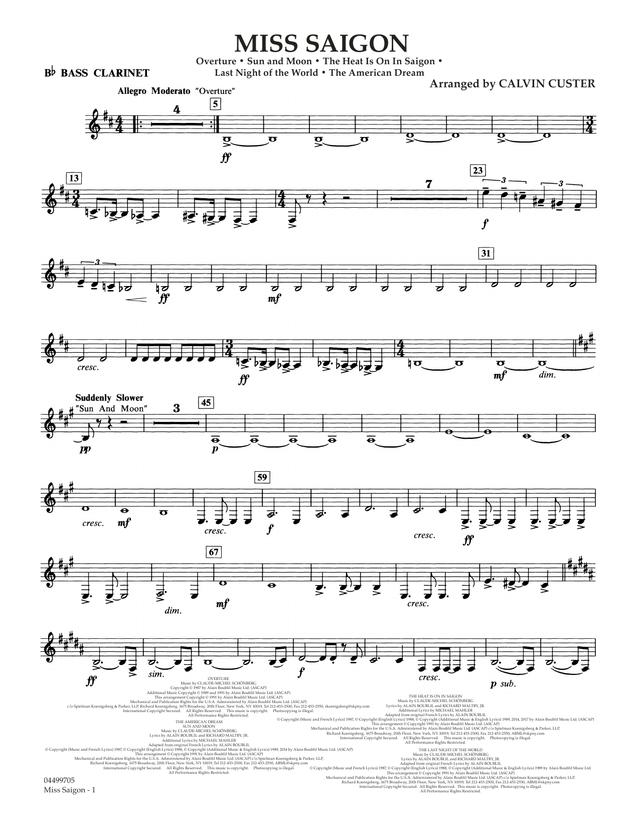 Download Boublil and Schonberg Miss Saigon (arr. Calvin Custer) - Bb Bass Clarinet Sheet Music and learn how to play Full Orchestra PDF digital score in minutes