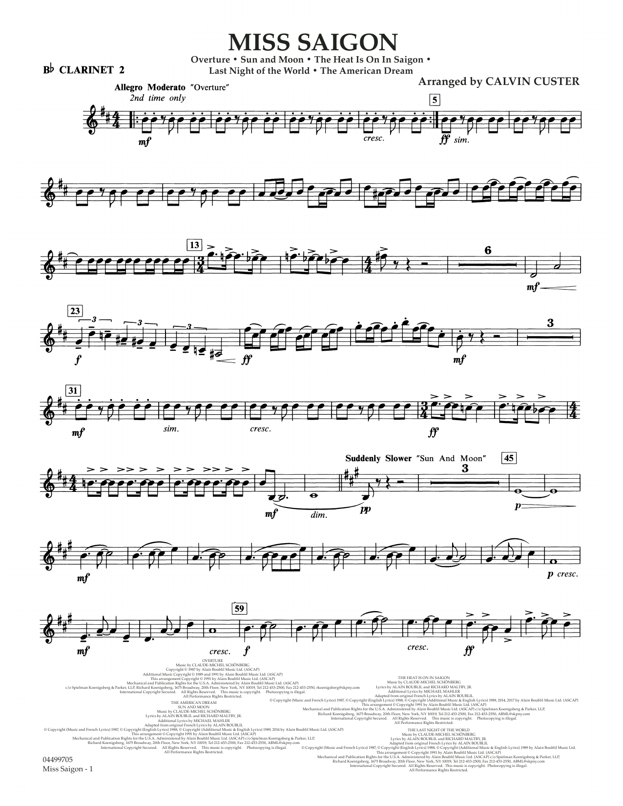 Download Boublil and Schonberg Miss Saigon (arr. Calvin Custer) - Bb Clarinet 2 Sheet Music and learn how to play Full Orchestra PDF digital score in minutes