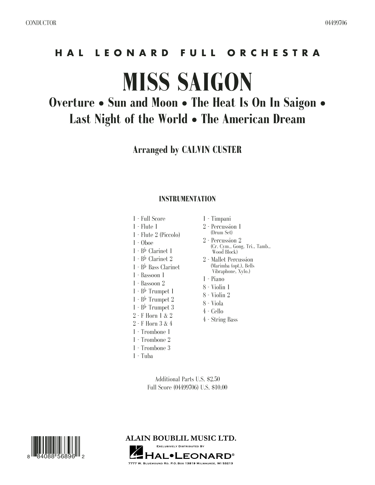 Download Boublil and Schonberg Miss Saigon (arr. Calvin Custer) - Full Score Sheet Music and learn how to play Full Orchestra PDF digital score in minutes