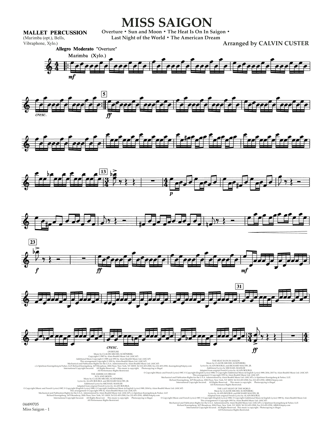 Download Boublil and Schonberg Miss Saigon (arr. Calvin Custer) - Mallet Percussion Sheet Music and learn how to play Full Orchestra PDF digital score in minutes