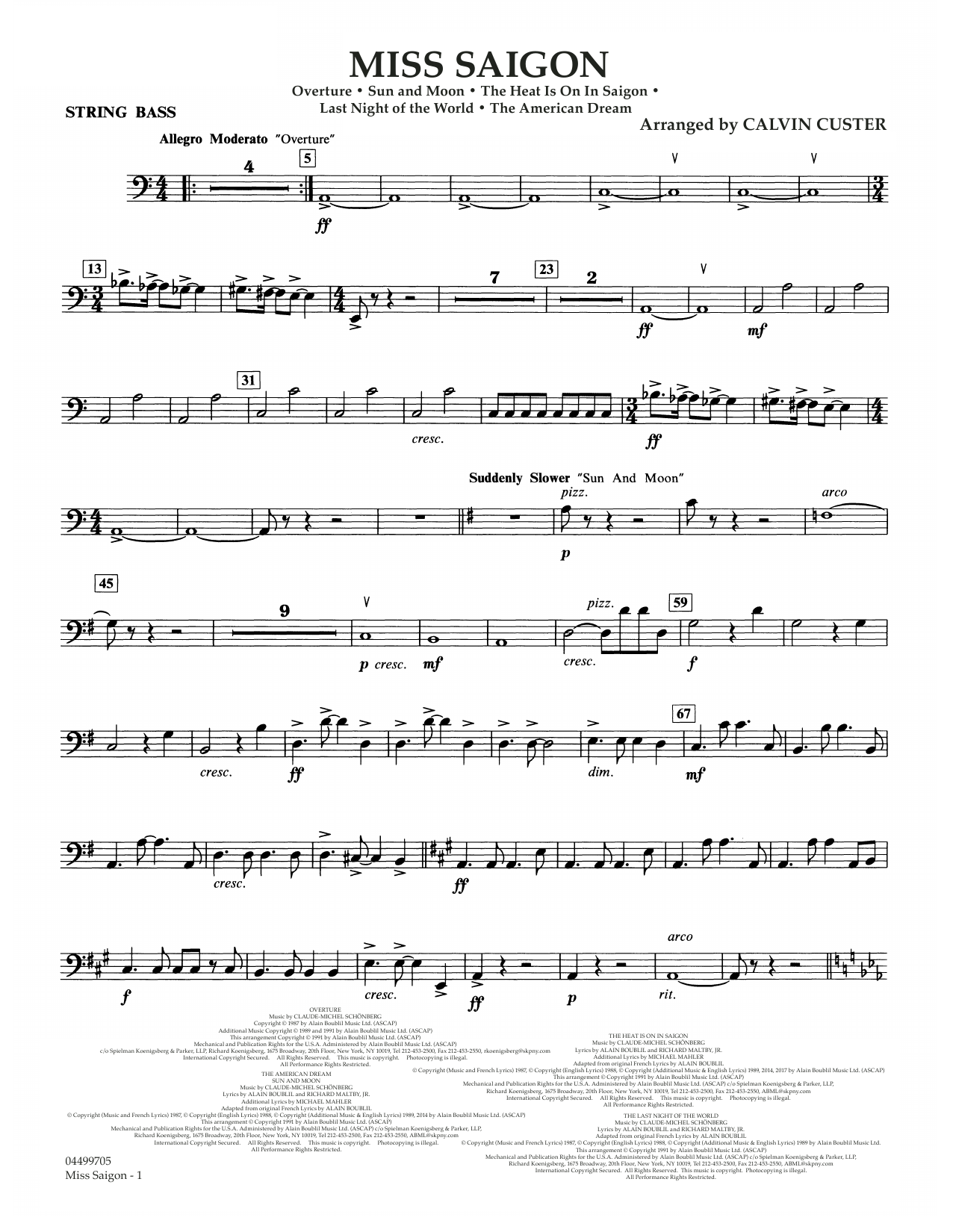 Download Boublil and Schonberg Miss Saigon (arr. Calvin Custer) - String Bass Sheet Music and learn how to play Full Orchestra PDF digital score in minutes