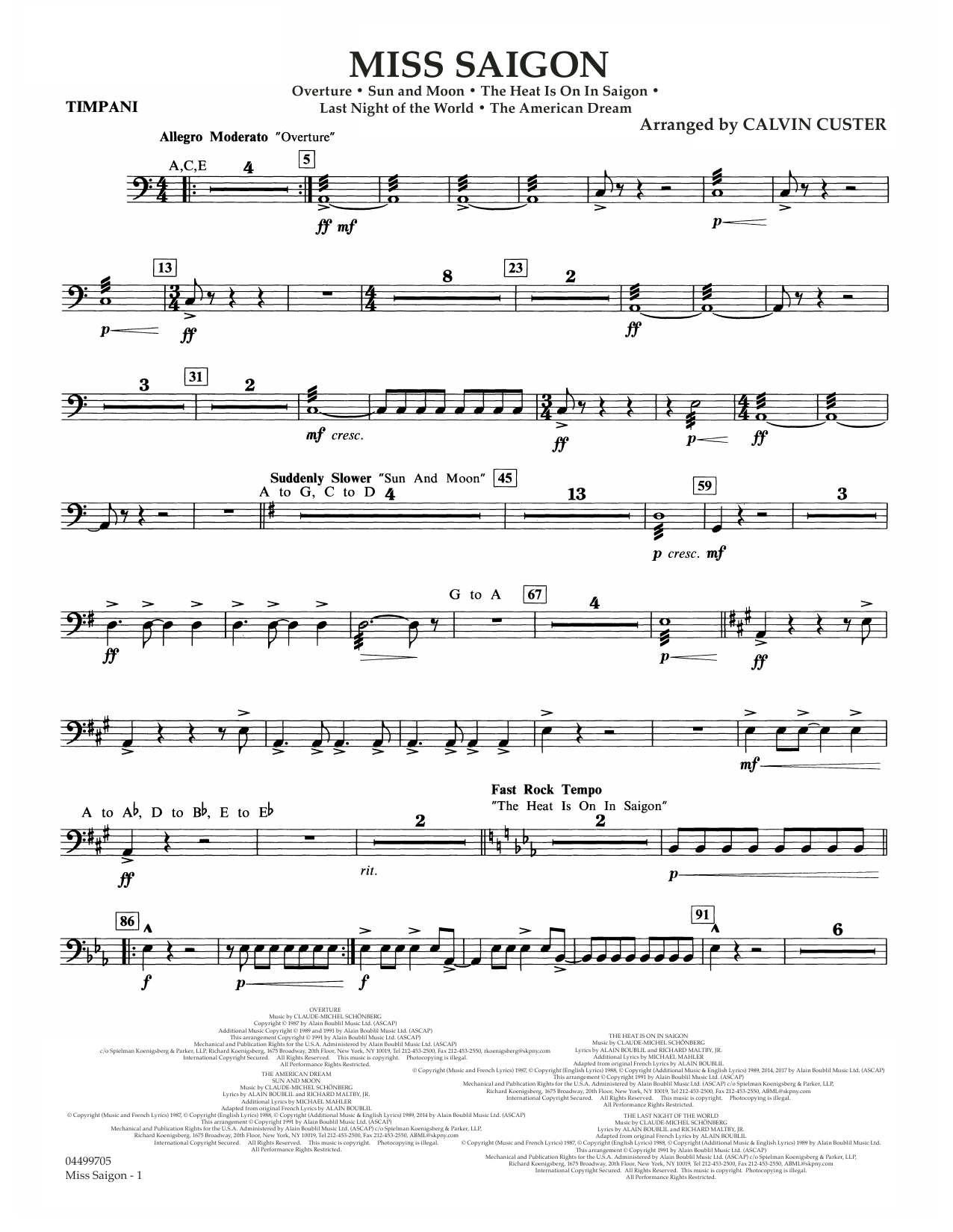 Download Boublil and Schonberg Miss Saigon (arr. Calvin Custer) - Timpani Sheet Music and learn how to play Full Orchestra PDF digital score in minutes