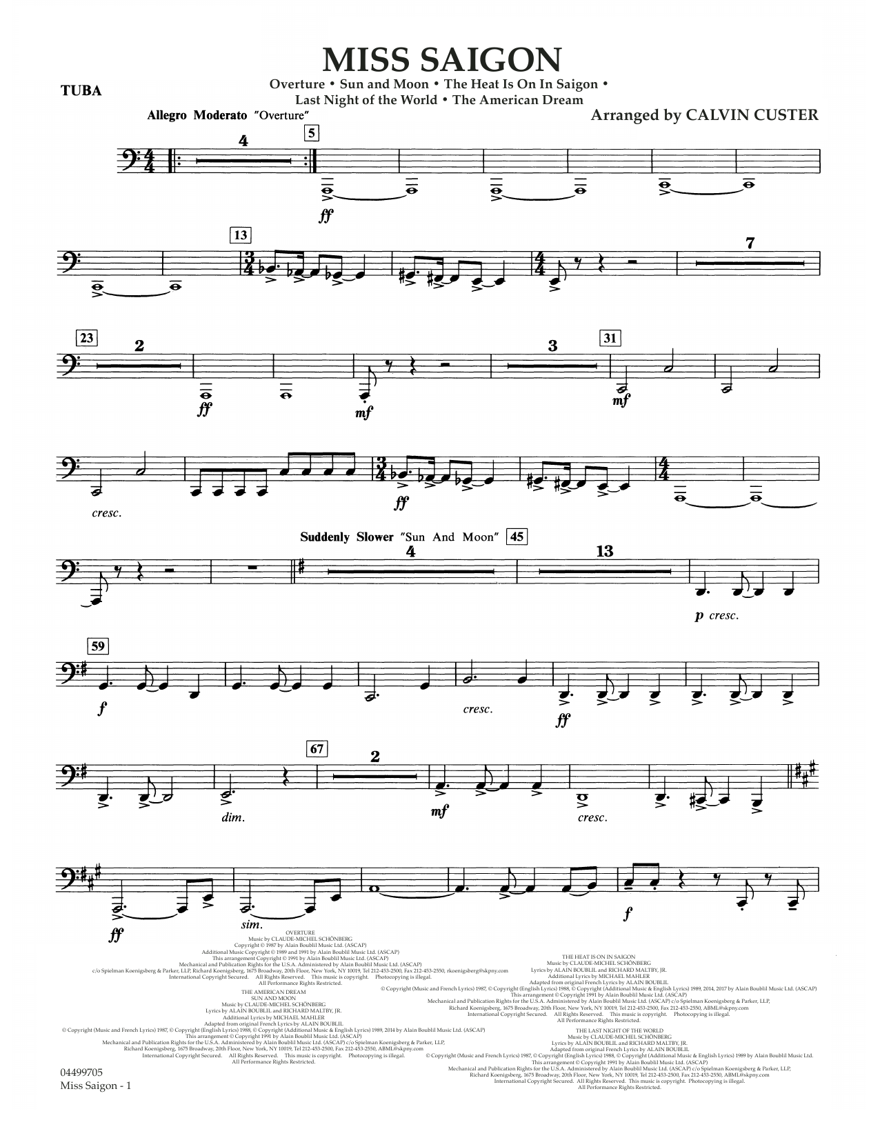 Download Boublil and Schonberg Miss Saigon (arr. Calvin Custer) - Tuba Sheet Music and learn how to play Full Orchestra PDF digital score in minutes