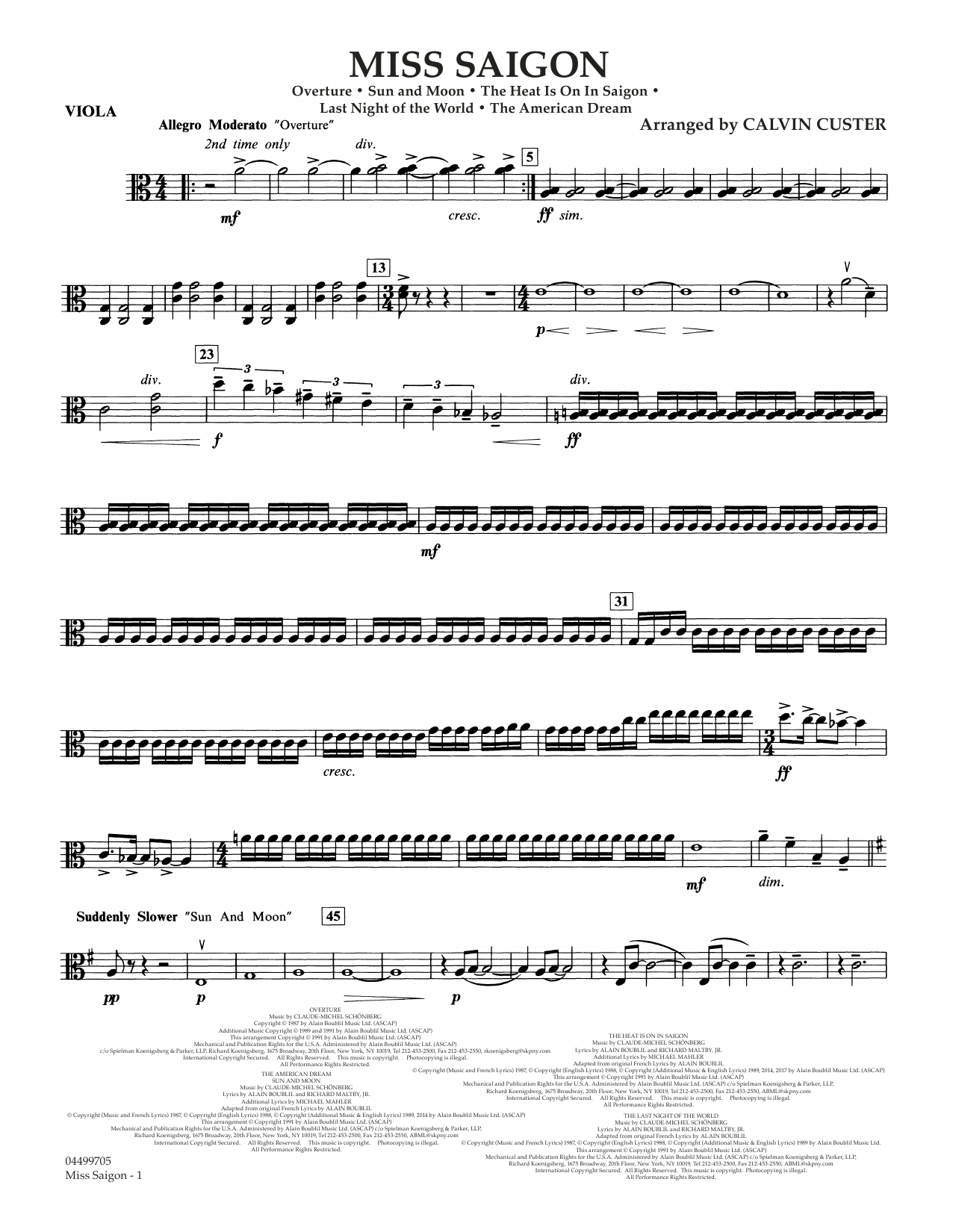 Download Boublil and Schonberg Miss Saigon (arr. Calvin Custer) - Viola Sheet Music and learn how to play Full Orchestra PDF digital score in minutes