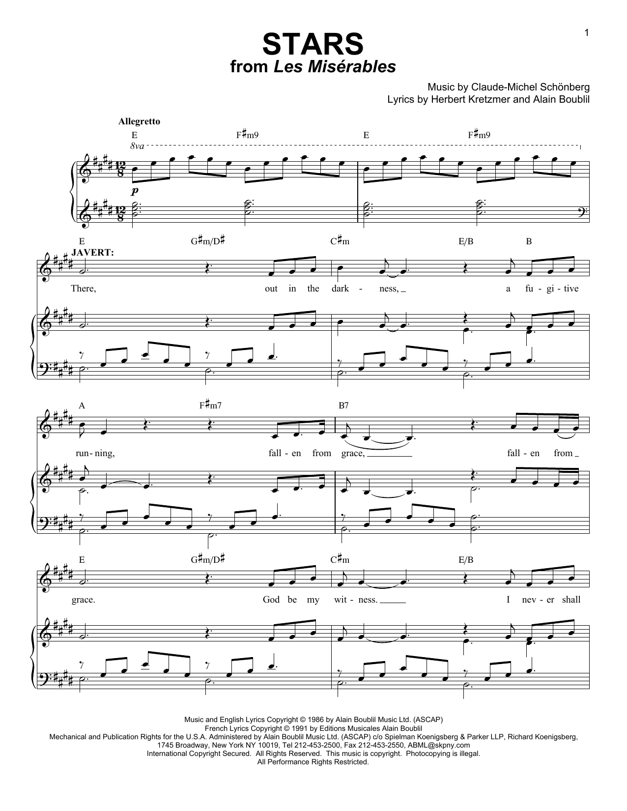 Download Boublil and Schonberg Stars Sheet Music and learn how to play Piano, Vocal & Guitar (Right-Hand Melody) PDF digital score in minutes