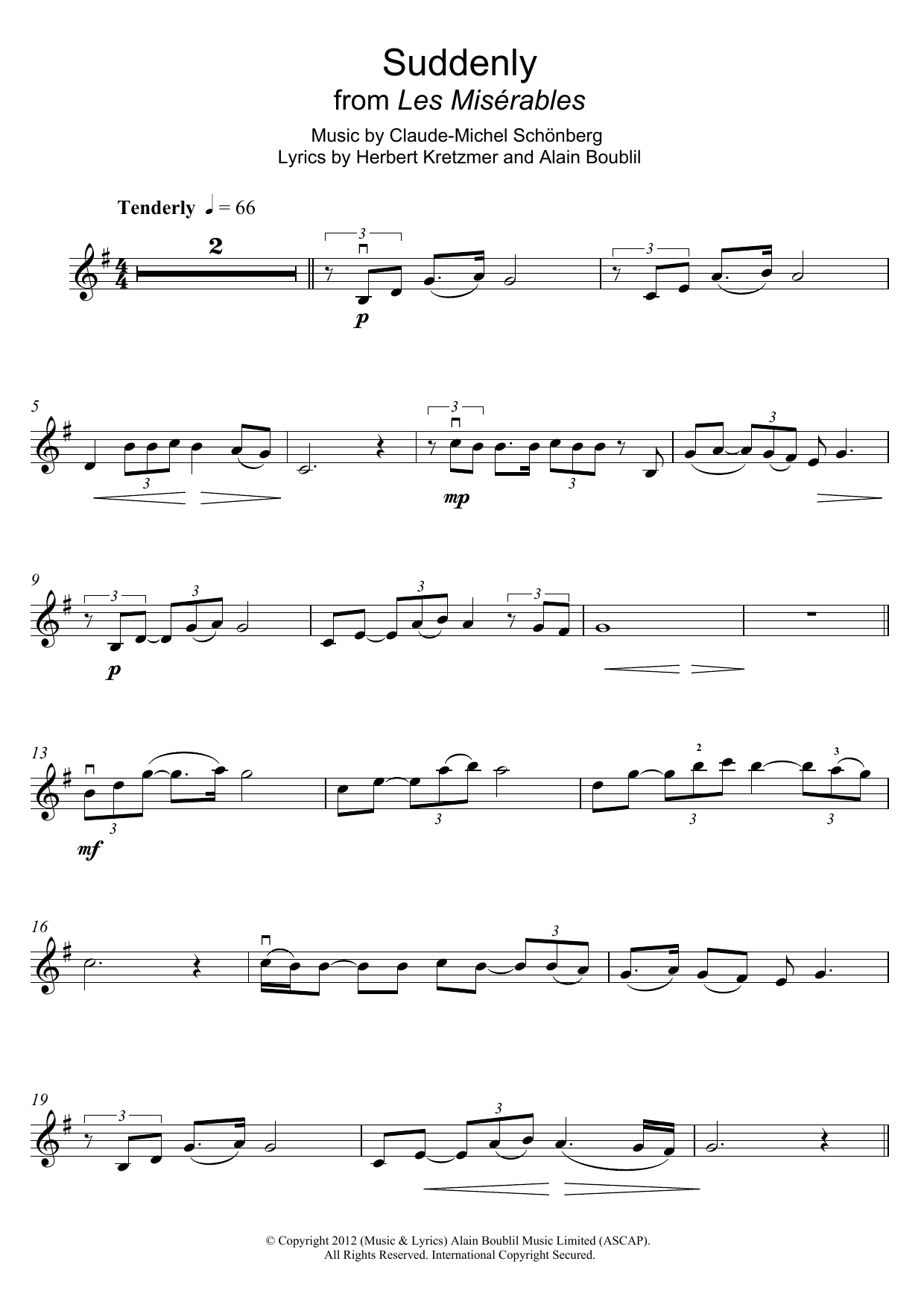 Download Boublil and Schonberg Suddenly (from Les Miserables The Movie) Sheet Music and learn how to play Clarinet PDF digital score in minutes