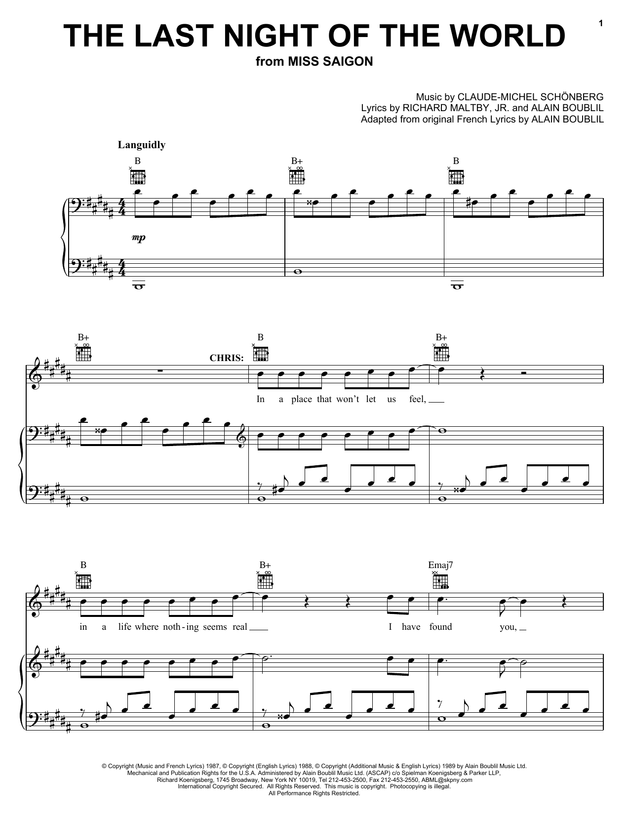 Download Boublil and Schonberg The Last Night Of The World (from Miss Saigon) Sheet Music and learn how to play Violin PDF digital score in minutes